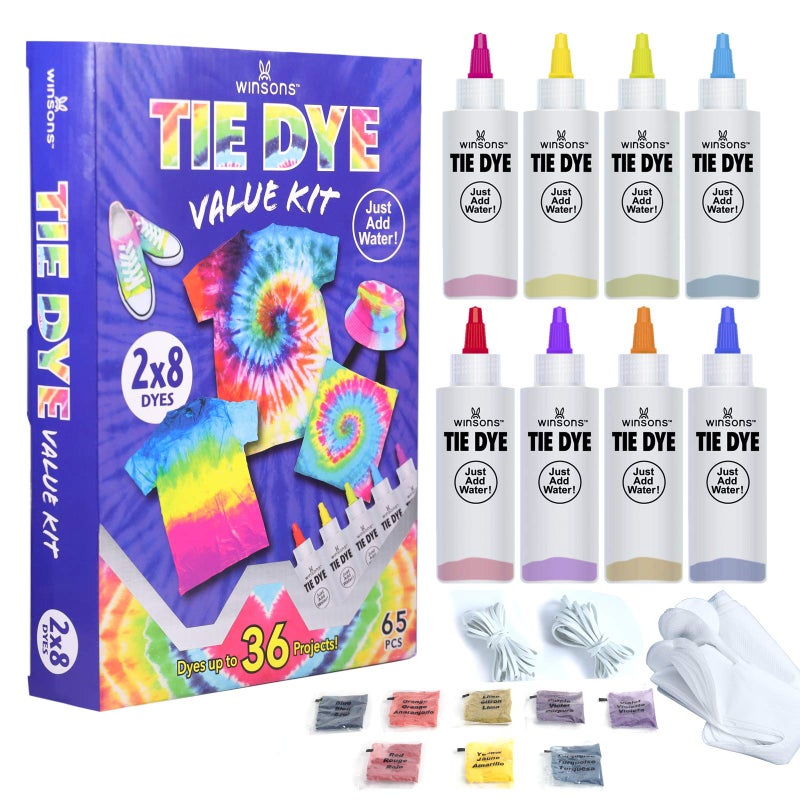 WINSONS Tie Dye Kit, 8 Colours Non Toxic Permanent Fabric Dye Art Set for Kids Women for Homemade Party Creative Group Activities DIY Gift - Image 1
